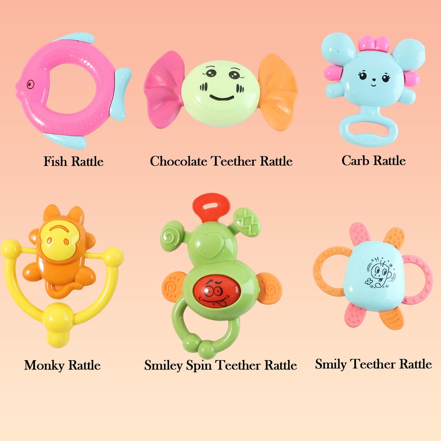 Play Cart Tiny Joys Rattle Toy Set – 6-in-1 Baby Rattles