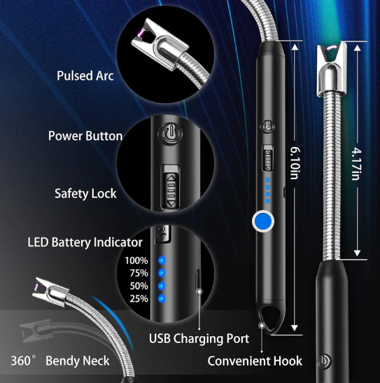 Lighter Long Flexible Electric Arc Usb Rechargeable Windproof Flameless Electronic Smoking Plasma Lighters Wukusy