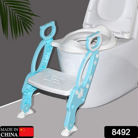 8492 2 In 1 Potty Training Toilet Seat With Step Stool Ladder For Boy And Girl Baby Toddler Kid Childrens Toilet Training Seat Chair With Soft Padded Seat And Sturdy Non-slip Wide Step Make Potty Easier For Your Kids (Multi-color) Wukusy
