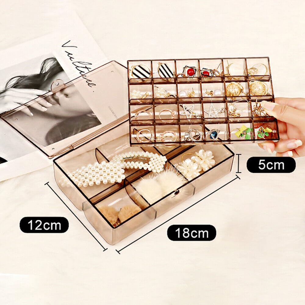 2 layer Acrylic Jewelry Storage Box Dustproof Earring Box, Storage Box Portable Nail Art Storage Case, 24-Grid Small and 6-Grid Big case Makeup Vanity Box (1 Pc / 30 Compartment) Your Brand