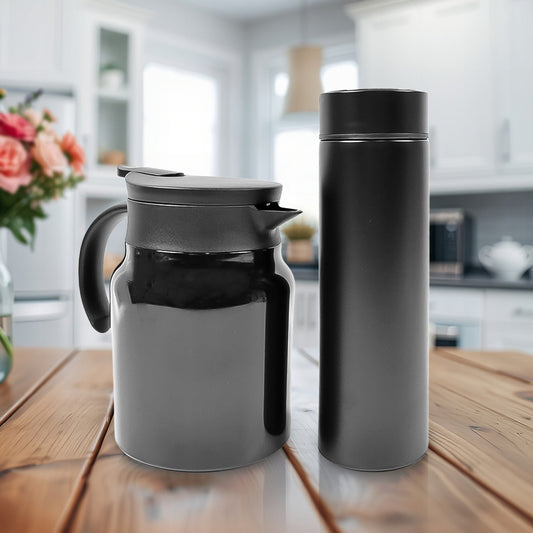 Thermal Coffee Carafe Tea Pot  Water Bottles With Led Display (Bottle 500 Ml  Pot 1000 Ml  2 Pc) Wukusy