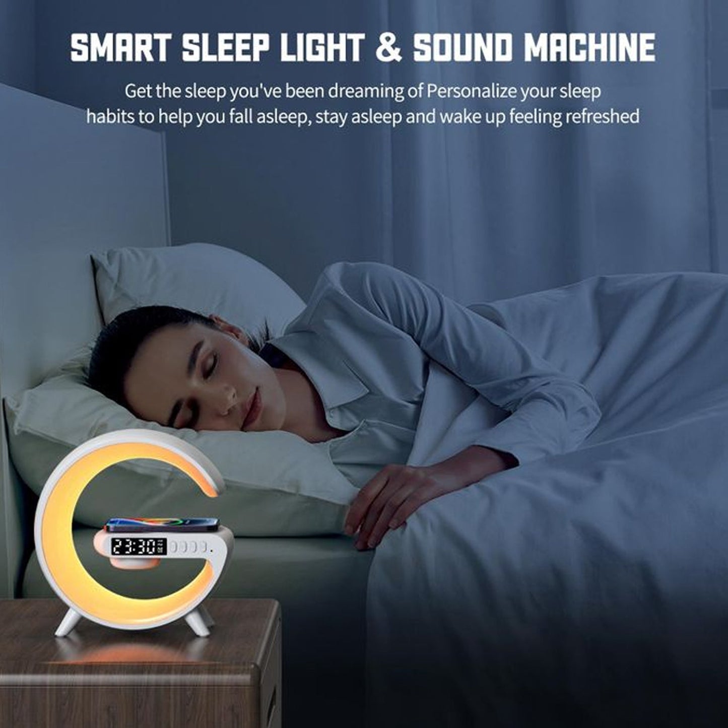 Smart Alarm Clock With G-shape Rgb Light Bluetooth Speaker Wireless Charging (1 Pc) Wukusy