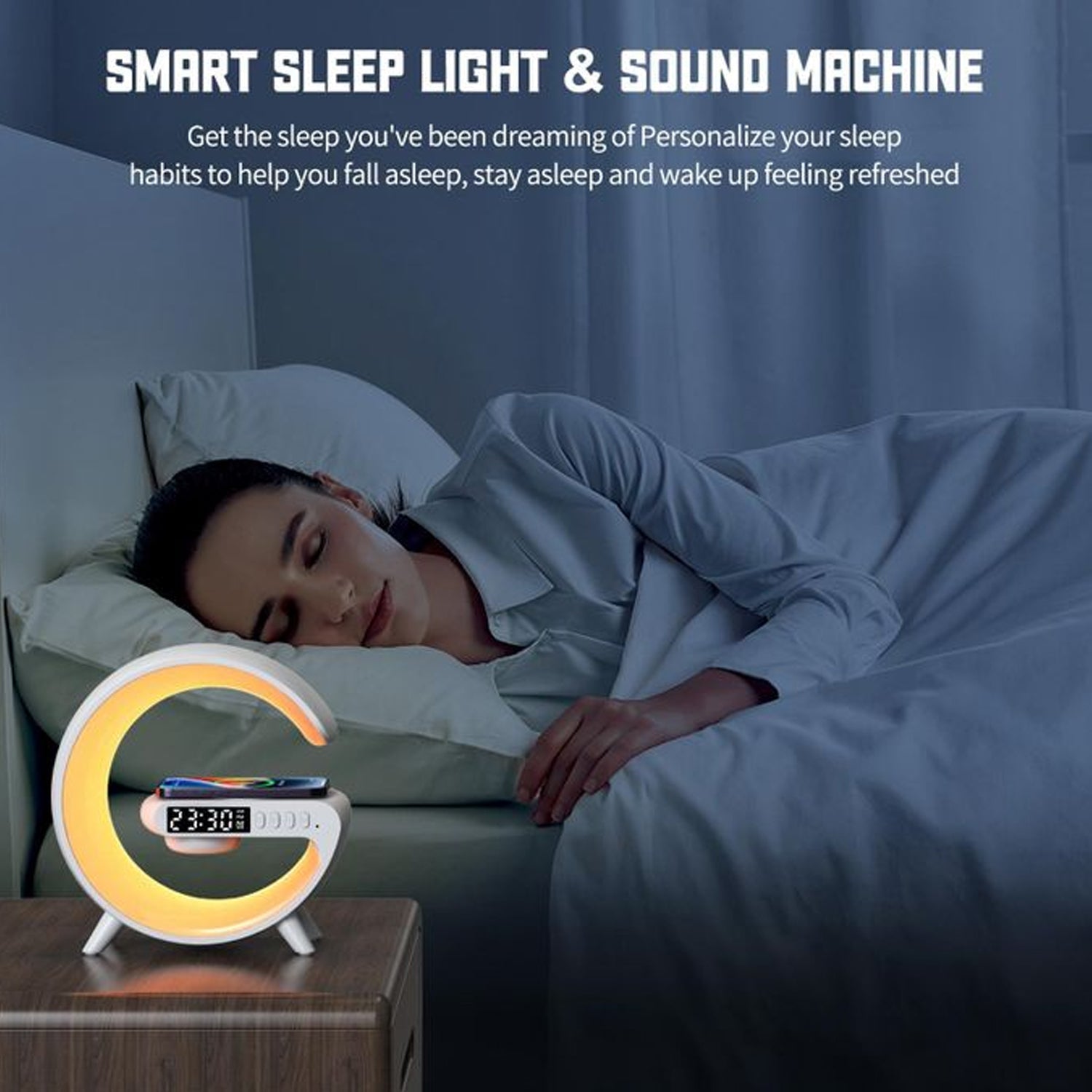 Smart Alarm Clock With G-shape Rgb Light Bluetooth Speaker Wireless Charging (1 Pc) Wukusy
