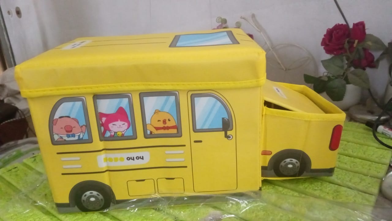 School Bus Shaped Portable Foldable Toy Box Storage with Lid (1 Pc) Your Brand