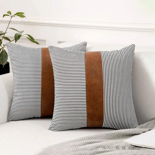Pillow Covers Leather  Cotton Cushion Covers (16  16 Inch  1 Pair  2 Pc) Wukusy