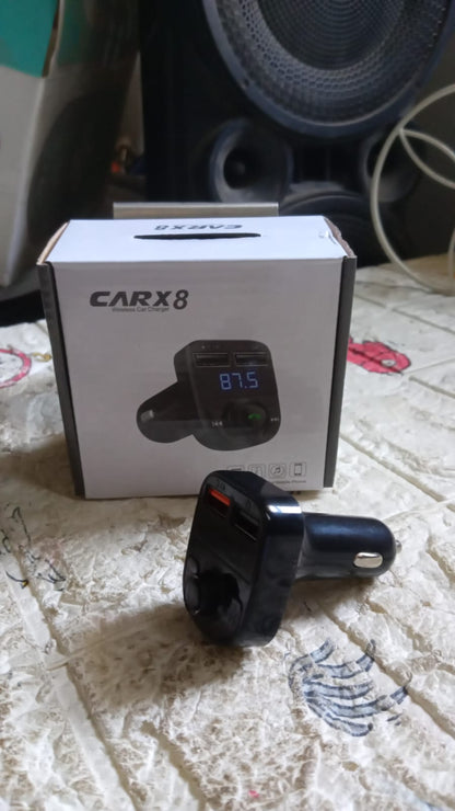 CAR-X8 Bluetooth FM Transmitter Kit for Hands-Free Call Receiver / Music Player / Call Receiver / Fast Mobile Charger Ports for All Smartphones with 3.1A Quick Charge Dual USB Car Charger Your Brand