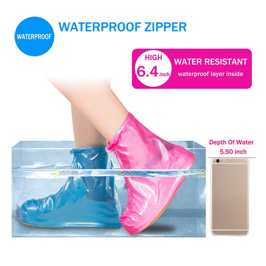 4541 Plastic Shoes Cover Reusable Anti-slip Boots Zippered Overshoes Covers Pink Transparent Waterproof Snow Rain Boots For Kidsadult Shoes For Rainy Season (L Size1 Pairs) Wukusy