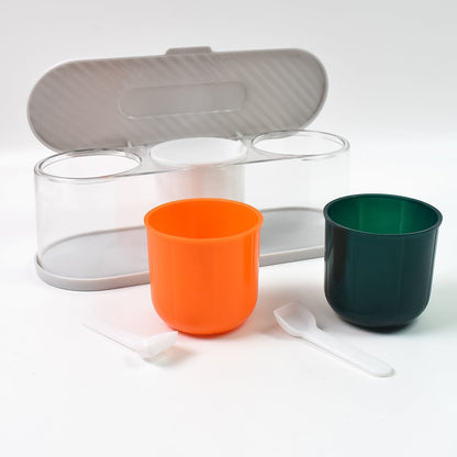 Home Kitchen 3 Grid Seasoning Spice  Masala Box Kit With Spoon (Multicolor  1 Set) Wukusy