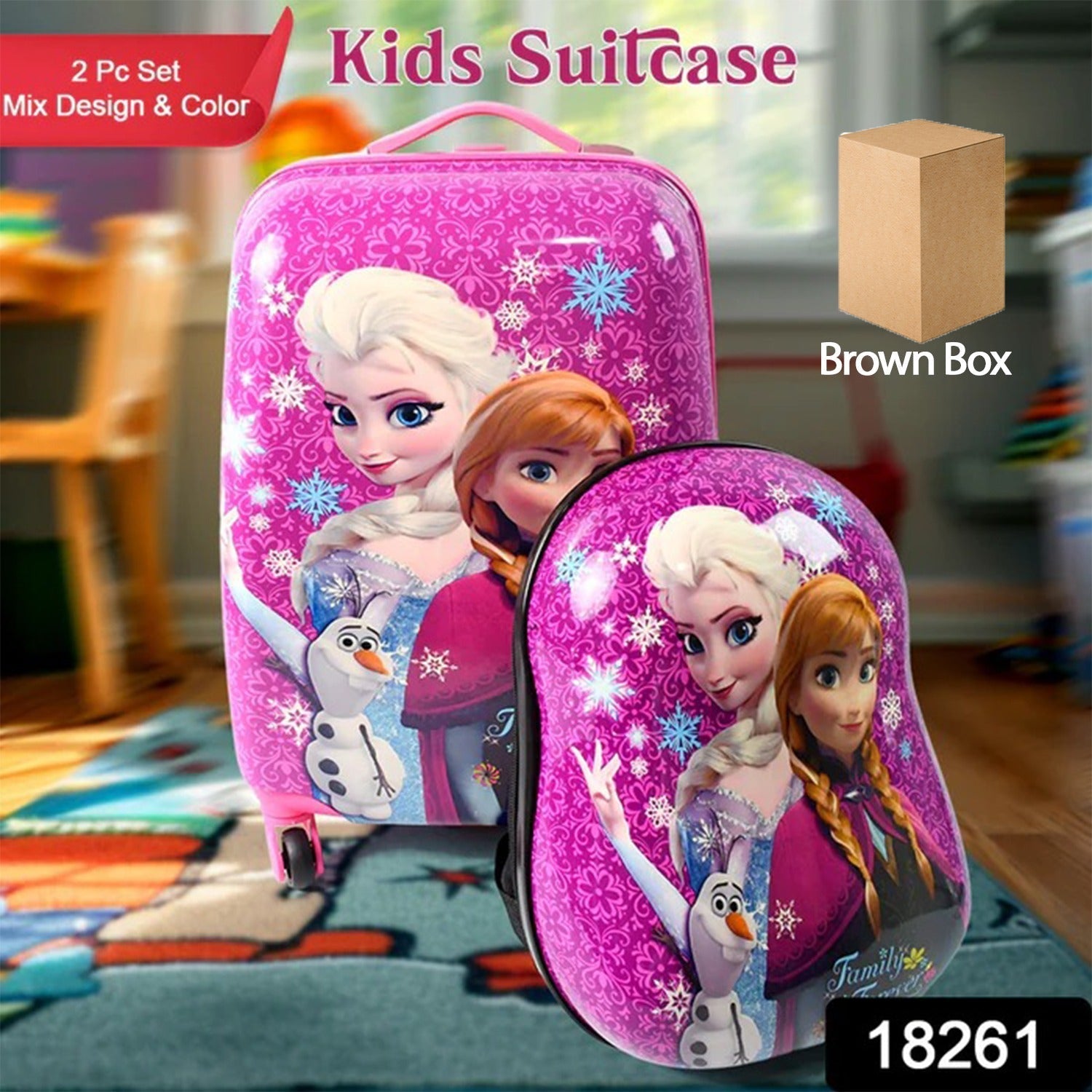 Kids Travel Suitcase with 4 Wheels (2 Pcs Set / 1 Big & 1 Small Shoulder Bag / Mix Design & Color) Your Brand