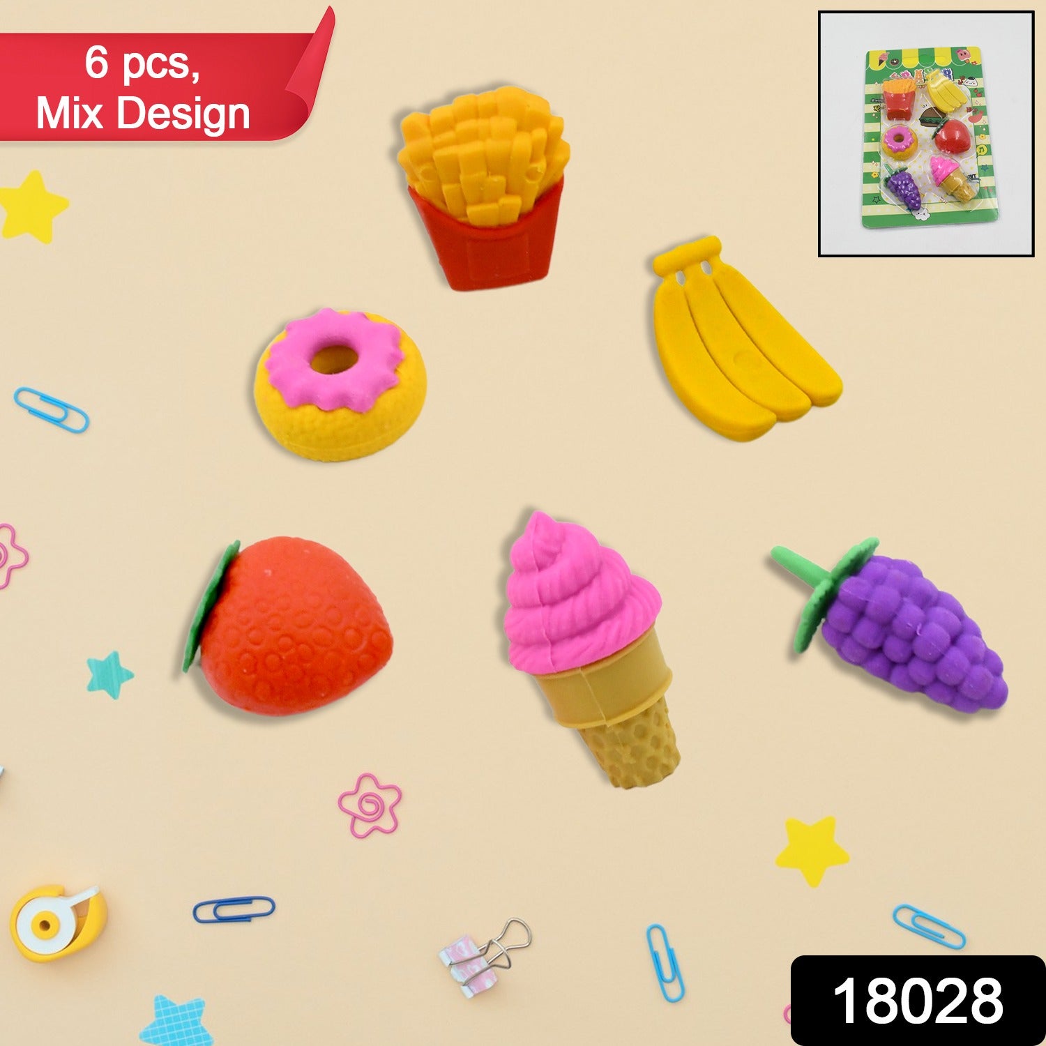 3D Food Fancy & Stylish Colorful Erasers, Mini Eraser Creative Cute Novelty Eraser for Children Different Designs Eraser Set for Return Gift, Birthday Party, School Prize (1 Set / Mix Design & Color) Your Brand