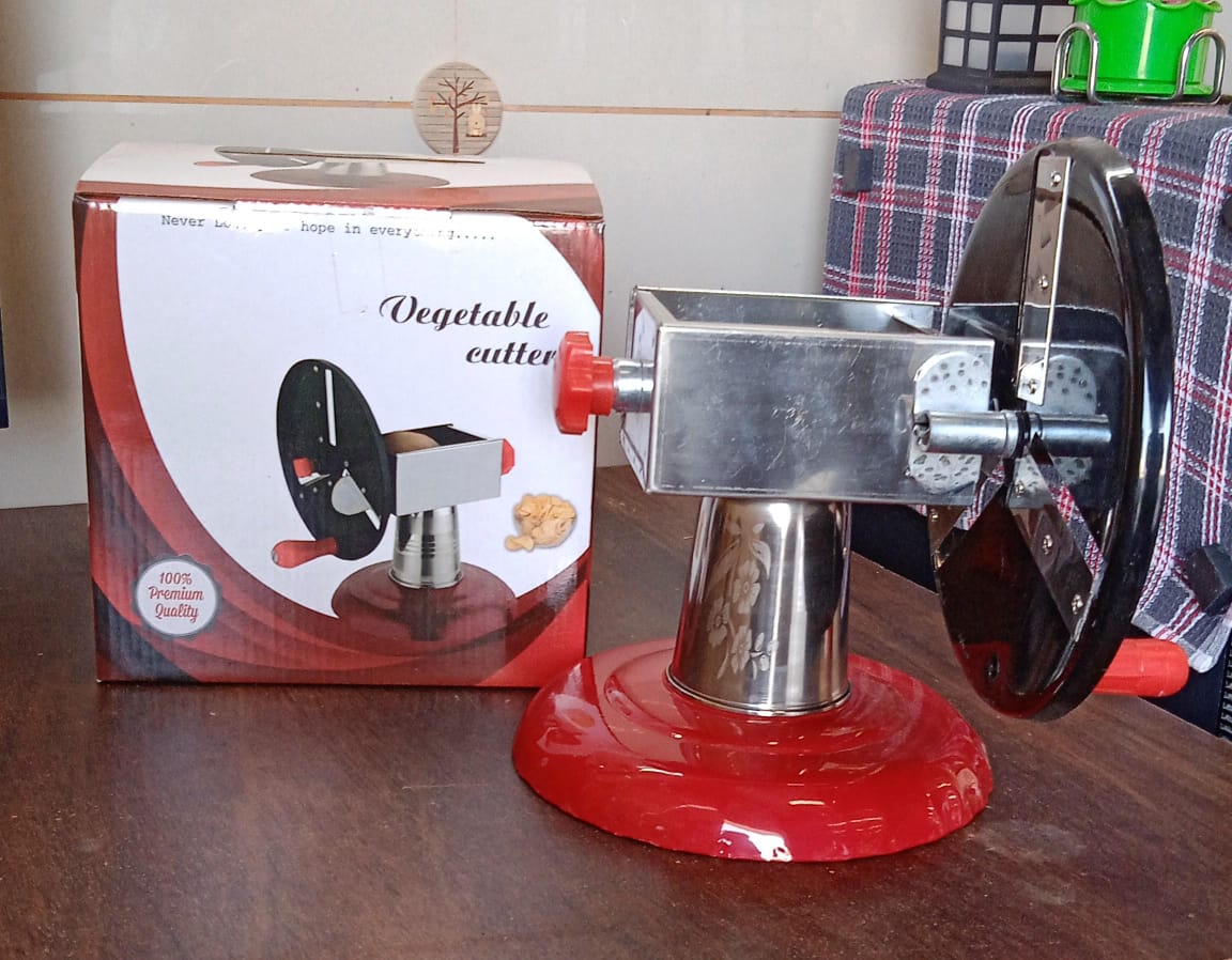 Stainless Steel Chips Maker and Vegetable Slicer for Kitchen Potato Slicer Graters and Chippers. Chips Maker is Suitable for Vegetable Cuttings. Chips Maker Consist Hard Coated Iron Wheel and Stand. Your Brand