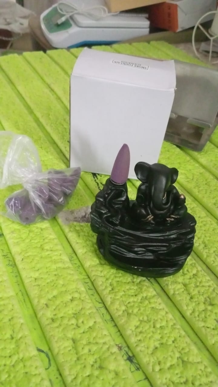 Smoke Fountain Ganesha Idol Decoration Items with 8 Pc Backflow Incense Cones Sticks (1 pc) Your Brand