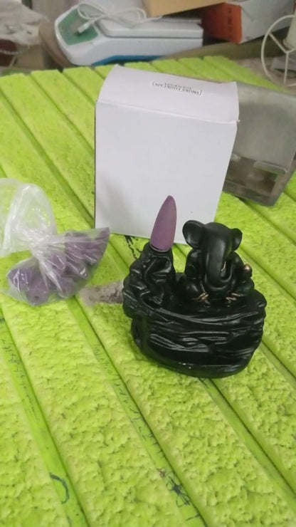 Smoke Fountain Ganesha Idol Decoration Items with 8 Pc Backflow Incense Cones Sticks (1 pc) Your Brand