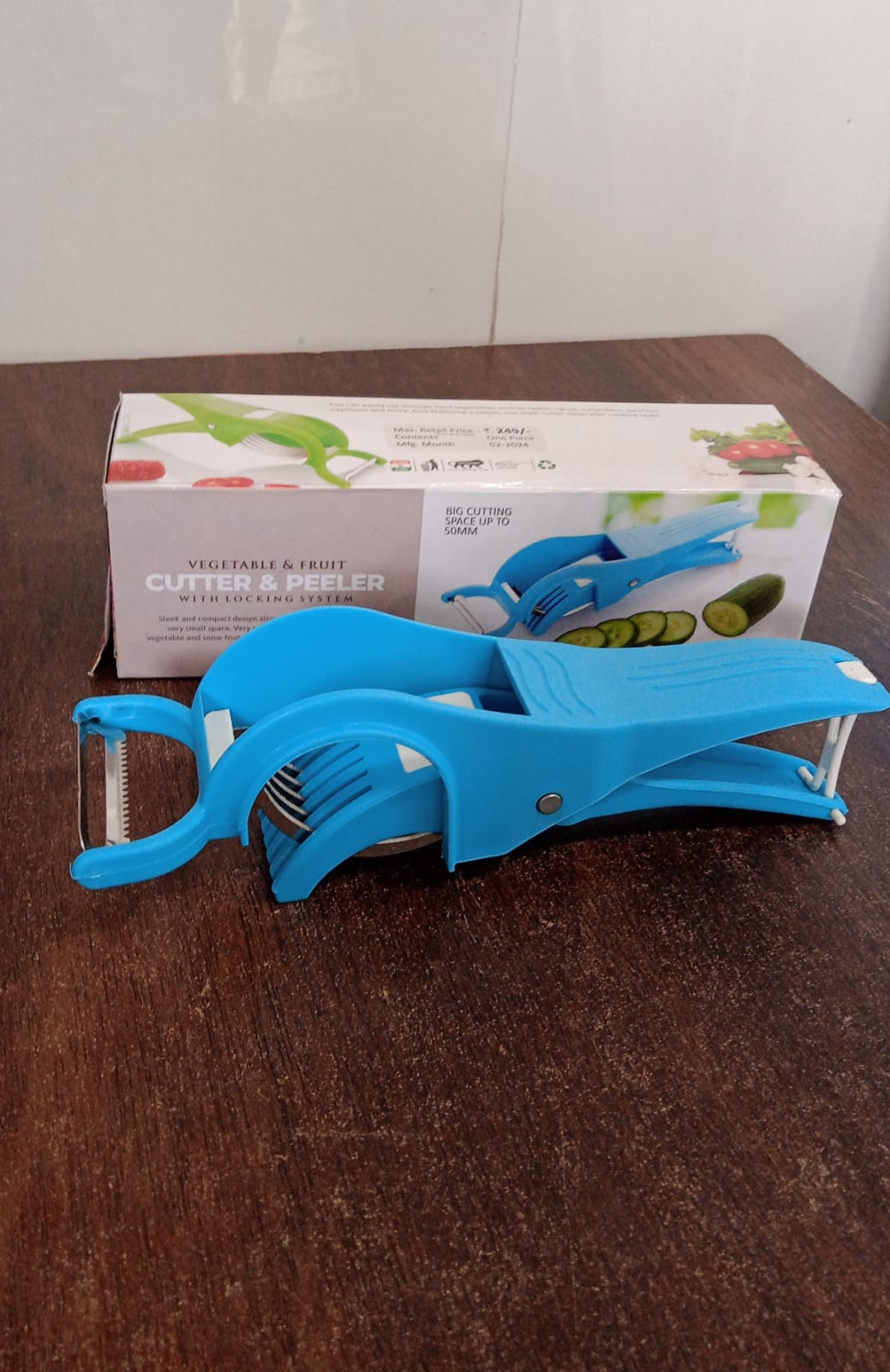 2 in 1 Vegetable &  Fruit Multi Cutter 5 Blade Vegetable Cutter with Peeler (1 Pc / Multicolor) Your Brand