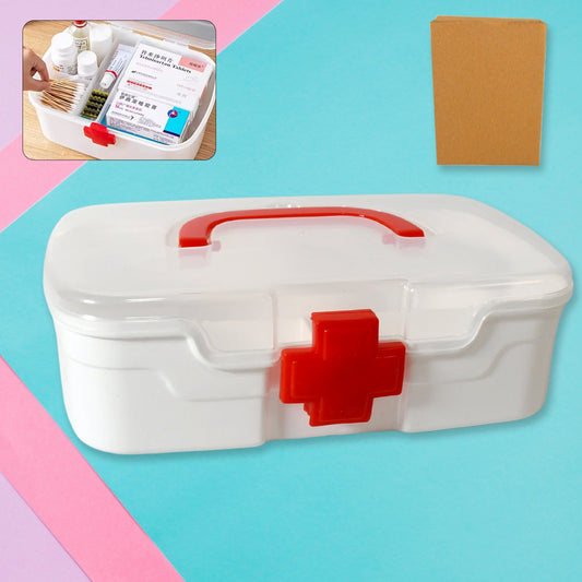 12734 Medical Box 1 Piece Indoor Outdoor Medical Utility Medicine Storage Box Detachable Tray Medical Box Multi Purpose Regular Medicine First Aid Box With Handle  Transparent Lid Wukusy