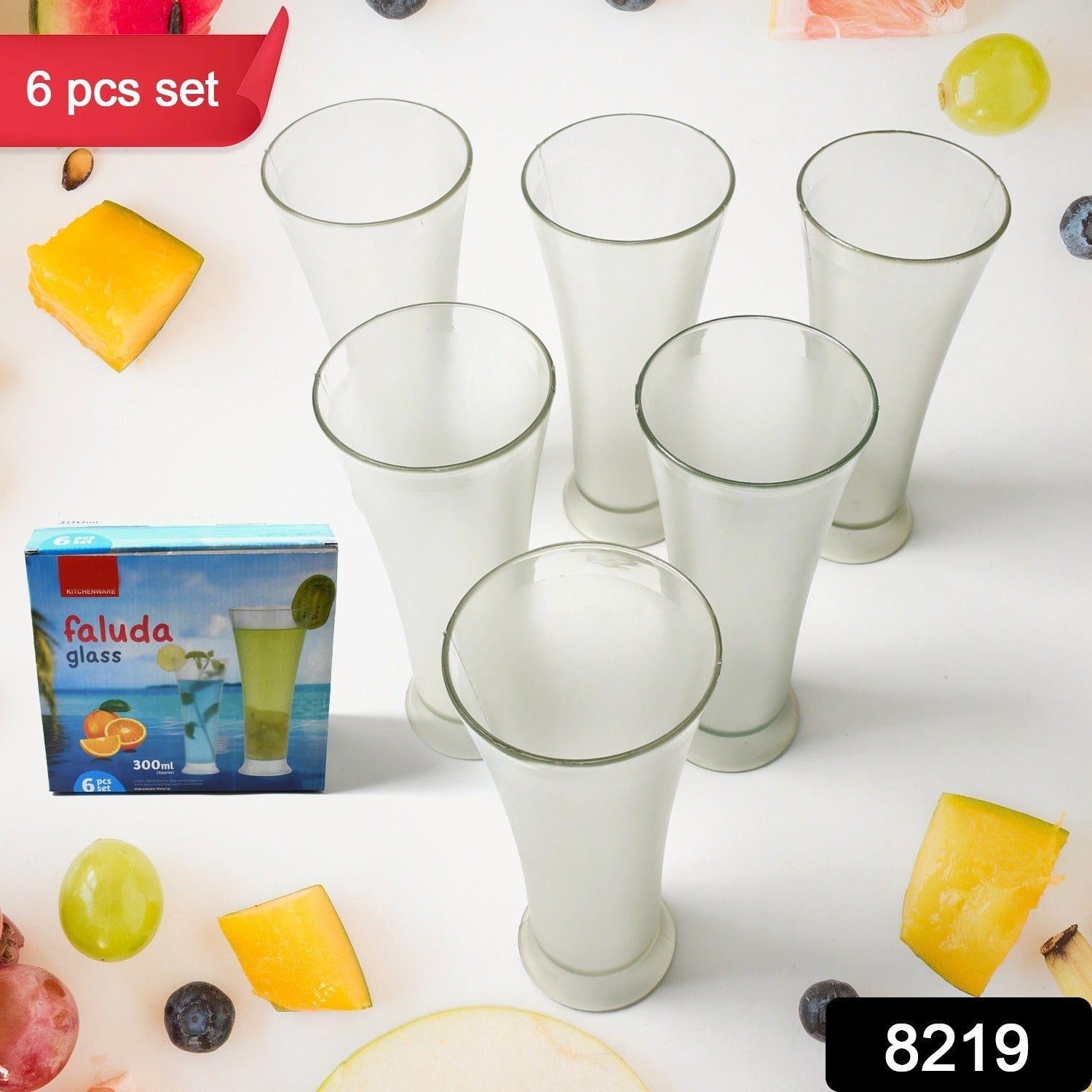 High Quality Faluda, ice cream, Juicer and Water Glasses Set of 6 Transparent, Drinking Water Glasses Stylish Glasses for Faluda, Water, Juice, Glass Set of 6 Pcs (300 ML Approx) Your Brand