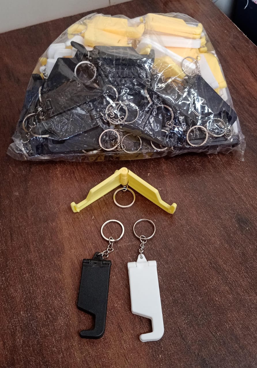 2 in 1 Plastic Keychain with Mobile Stand / Phone Holder (100 Pcs Set / Multicolor) Your Brand