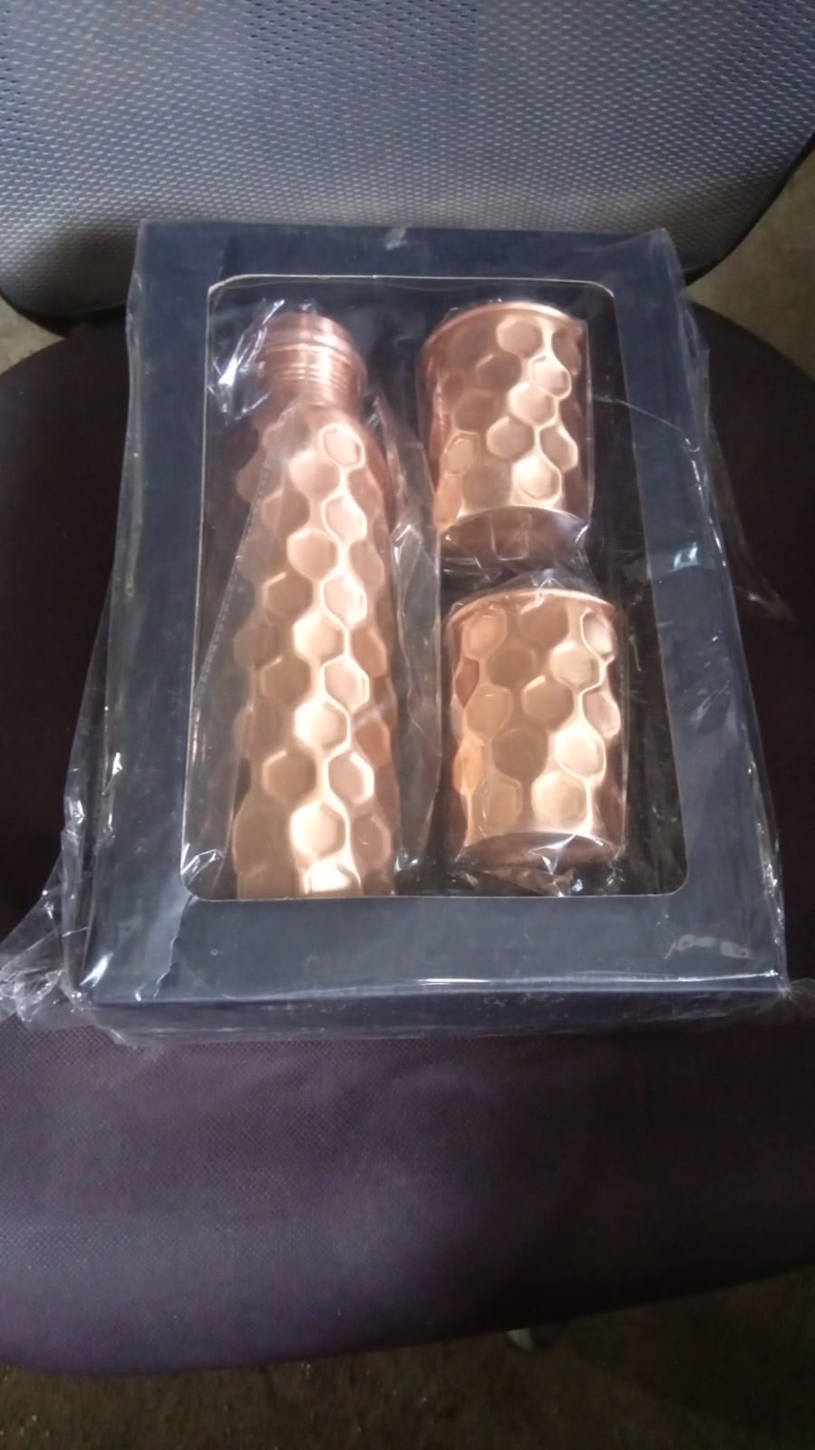 Diamond Cut Copper Water Bottle 2 Glasses with Gift Box (3 Pcs Set) Your Brand