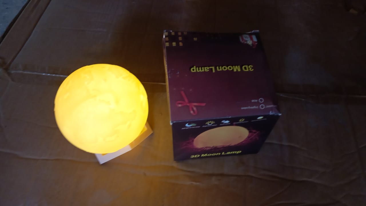 3D Moon Night Lamp with Stand (Color Box /  White & Yellow Light / 1 Pc) Your Brand