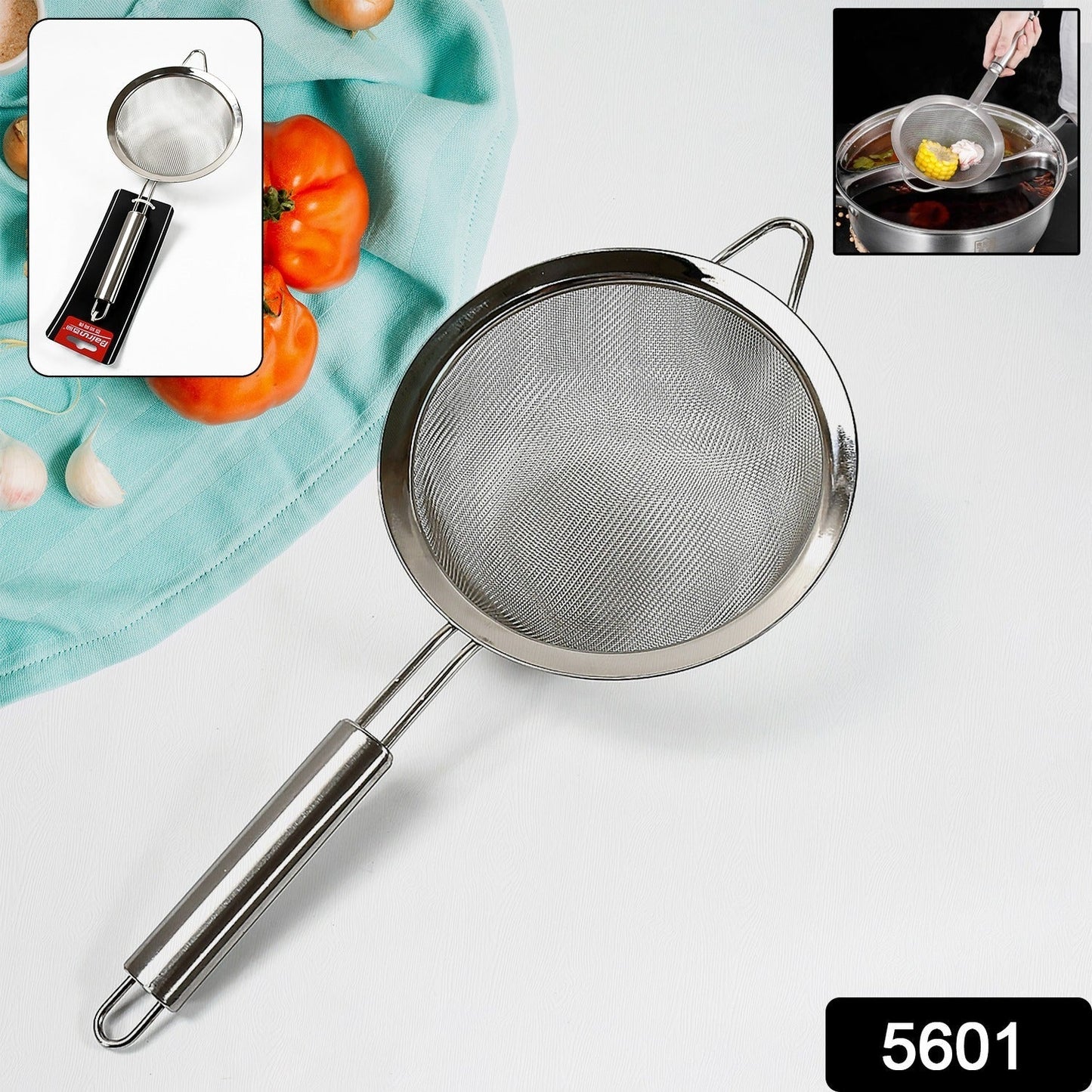 Mesh Sieve Quality Stainless Steel Fine Mesh Strainer with Sturdy Handle and Hook, Ideal for Tea Coffee, Rice, Powder, Fruit Etc Kitchen Food Kitchen Utensil Your Brand
