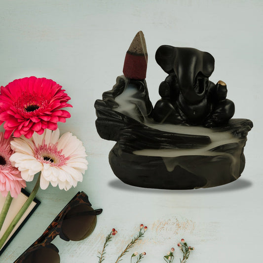 Smoke Fountain Ganesha Idol Decoration Items With 8 Pc Backflow Incense Cones Sticks (1 Pc) Wukusy