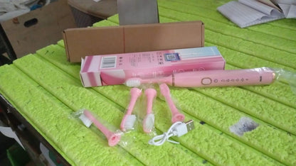 Adult Waterproof Electric Toothbrush with Extra 4 Toothbrush Head (1 Pc / USB Charging Operated / Mix Colour) Your Brand