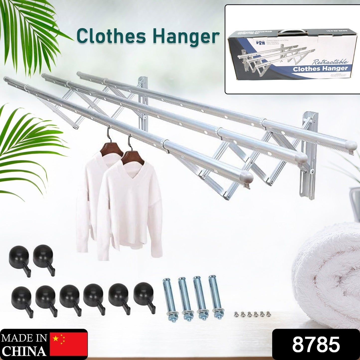 Clothes Rail Rack Clothes Drying Racks, Airer Clothes Drying Rack Wall Mounted Clotheshorse Clothes Airer Washing Cloth Line Extendable Fold Towel Rack Bar for Bathroom Indoor Outdoor Your Brand