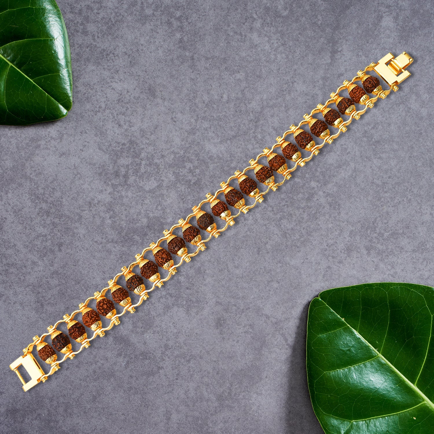 Rudraksha Rakhi For Brother  Golden Modern Rudraksha Bracelet Rakhi (1 Pc) Wukusy