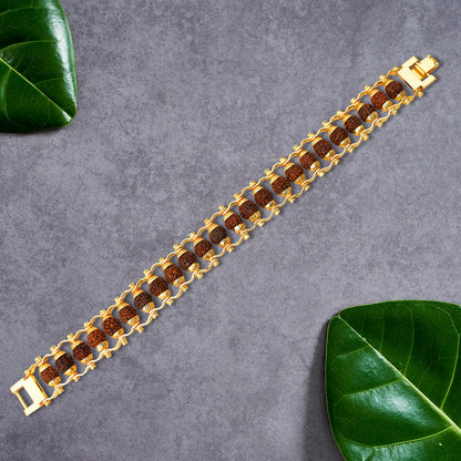 Rudraksha Rakhi For Brother  Golden Modern Rudraksha Bracelet Rakhi (1 Pc) Wukusy