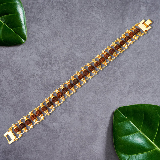 Rudraksha Rakhi For Brother  Golden Modern Rudraksha Bracelet Rakhi (1 Pc) Wukusy