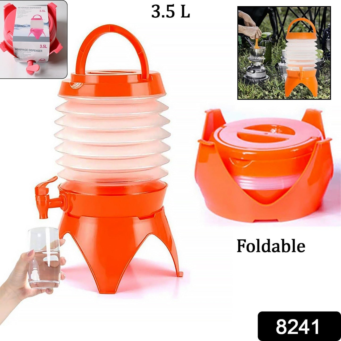 Plastic Collapsible Beverages Container with Tap Cold Drink Dispenser Folding Water Storage Water Jug Tank for Home and Outdoor Party Traveling Picnic (3.5 Litter/ Multicolor) Your Brand