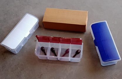 Kitchen Multipurpose Air-tight 4 Sections Storage Containers / Masala Box Pickle (Achar) Jar with 4 spoon for each section (1 Pc / Mix Color) Your Brand