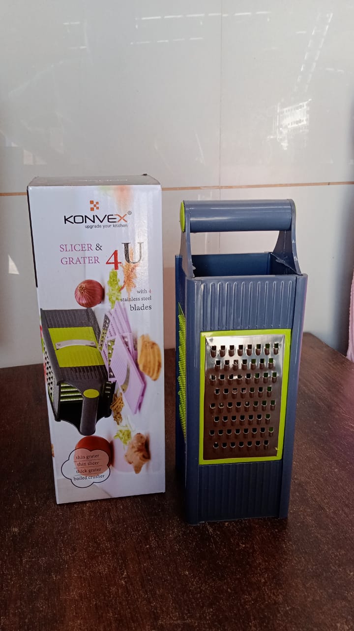 Steel and Plastic 4 in 1 Vegetable & Fruit Slicer Grater / Slicer (1 Pc) Your Brand
