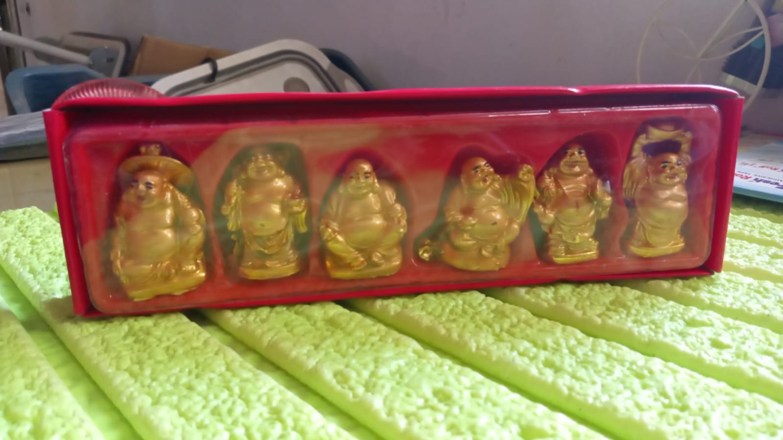 Golden Laughing Buddha Set Of Six Pieces Statue For Happiness, Wealth & Good luck Decor For Wealth and Success (6 Pcs Set) Your Brand