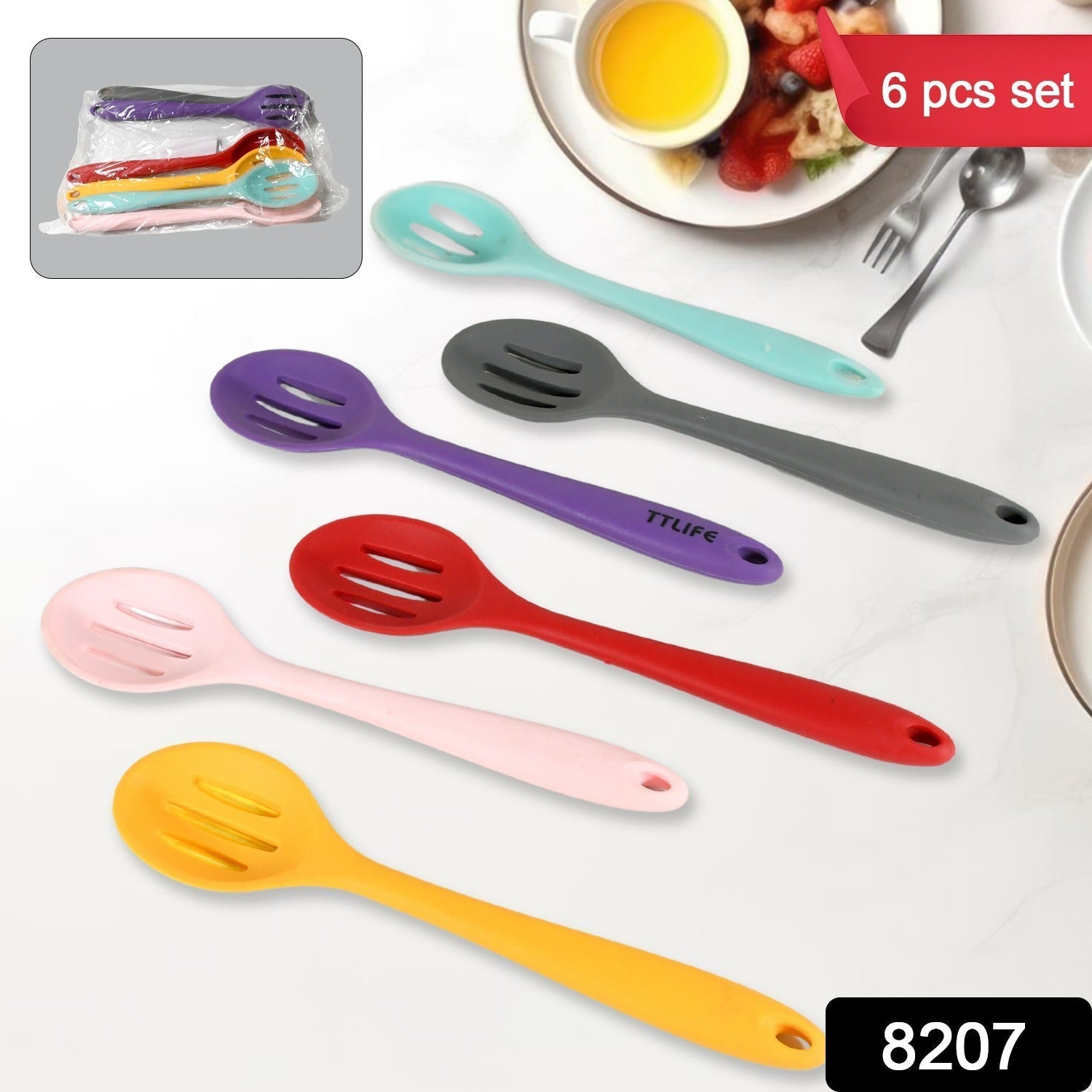 Multipurpose Silicone Spoon, Silicone Basting Spoon Non-Stick Kitchen Utensils Household Gadgets Heat-Resistant Non Stick Spoons Kitchen Cookware Items For Cooking and Baking (6 Pcs Set) Your Brand