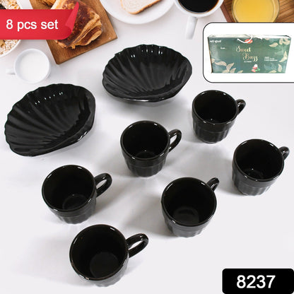 Sweet Buzz Ceramic Tea / cups / Mug Set With Seashell Shape Serving Bowl Milk Cup, Coffee Cup, Tea Cup, Breakfast Cup, Drinking Mug or Outdoor for Household, Gift for Birthday, Wedding Party (8 Pcs set) Your Brand