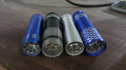 Portable Mini Torch, Super-Bright Mini 9 LED Bulb Pocket Torches - Torch Flashlight for Camping, Hiking, DIY, Travelling, Outdoors and More 3 Battery operated (Battery not included / 1 pc / Mix Color) Your Brand