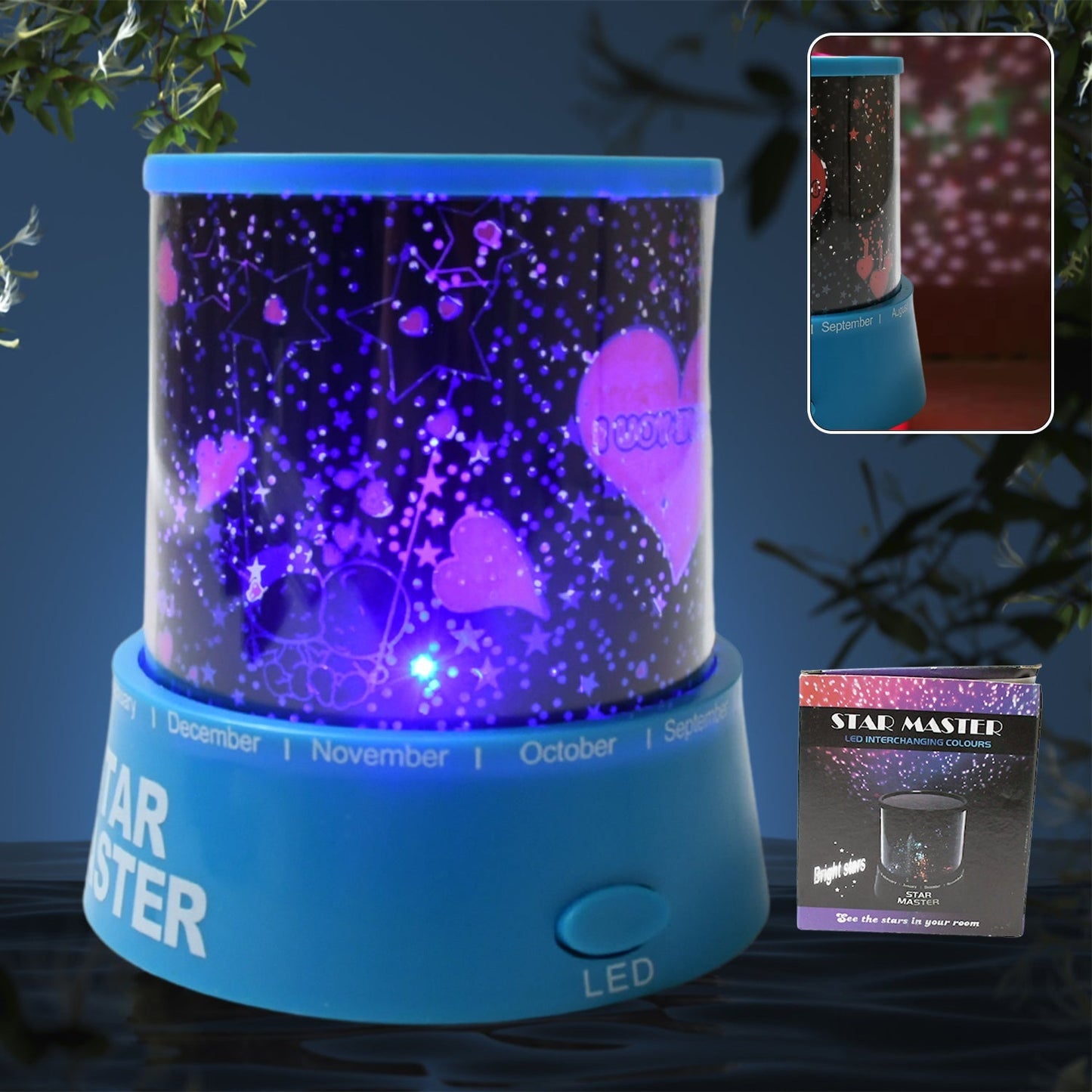 LED Projector Night Light Amazing Lamp, 3 Battery operated lamps, Rotation With the music Function, Master for Kids Bedroom Home Decoration Night Romantic Gift (Battery Not Included / 1 pc) Your Brand