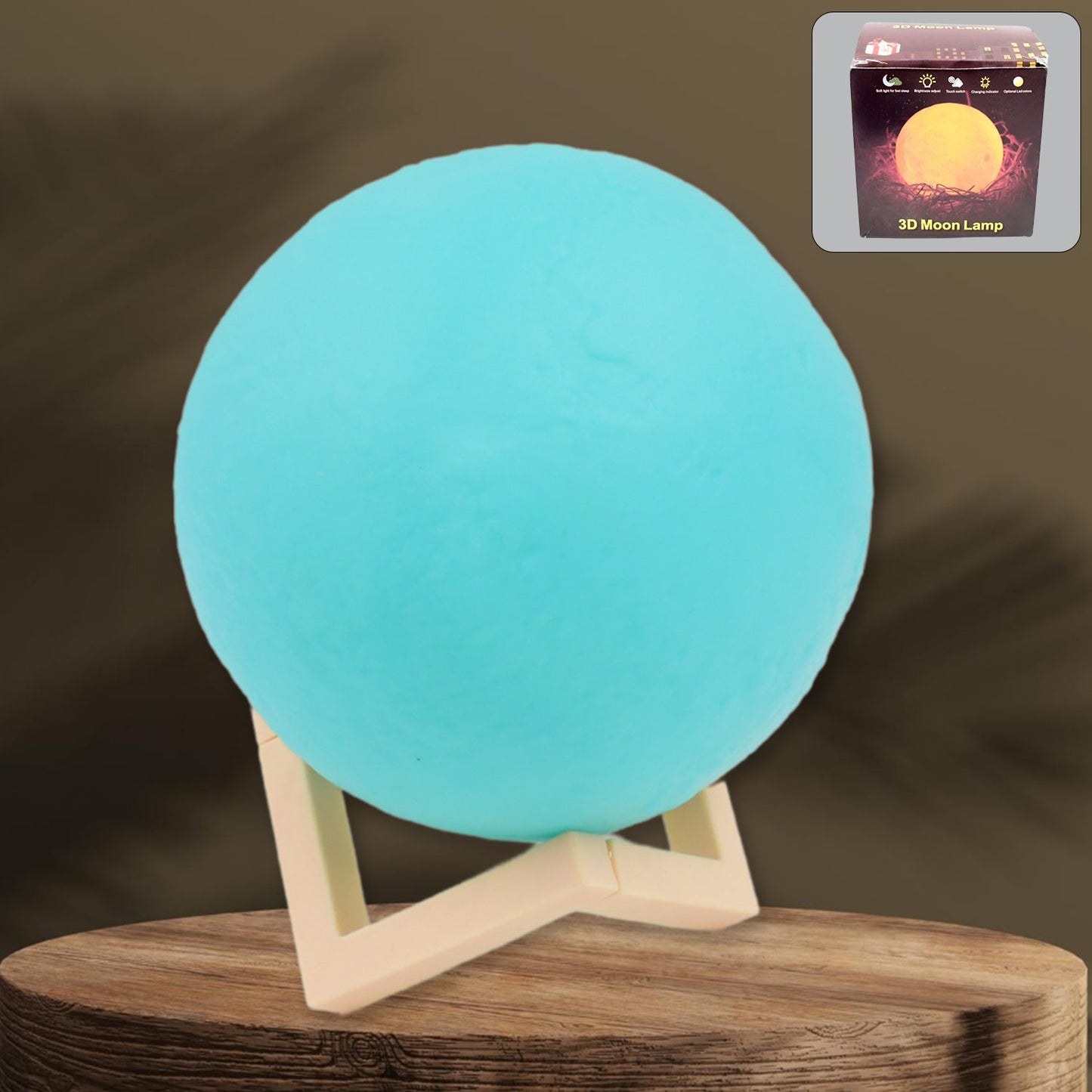 Moon Night Lamp Blue Color With Plastic Stand (15 X12 Cm  1 Pc) Wukusy