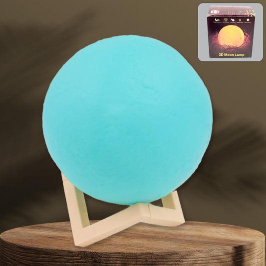 Moon Night Lamp Blue Color With Plastic Stand (15 X12 Cm  1 Pc) Wukusy