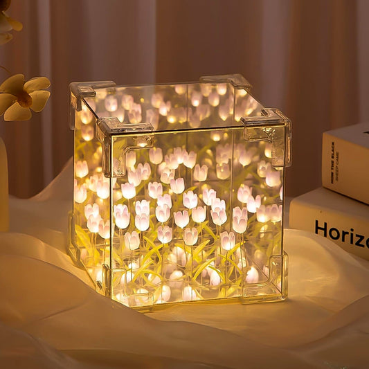 Cube Tulip Night Lamp  Led Decorative Nights Lamp For Bedroom (Multicolor  1 Set) Wukusy