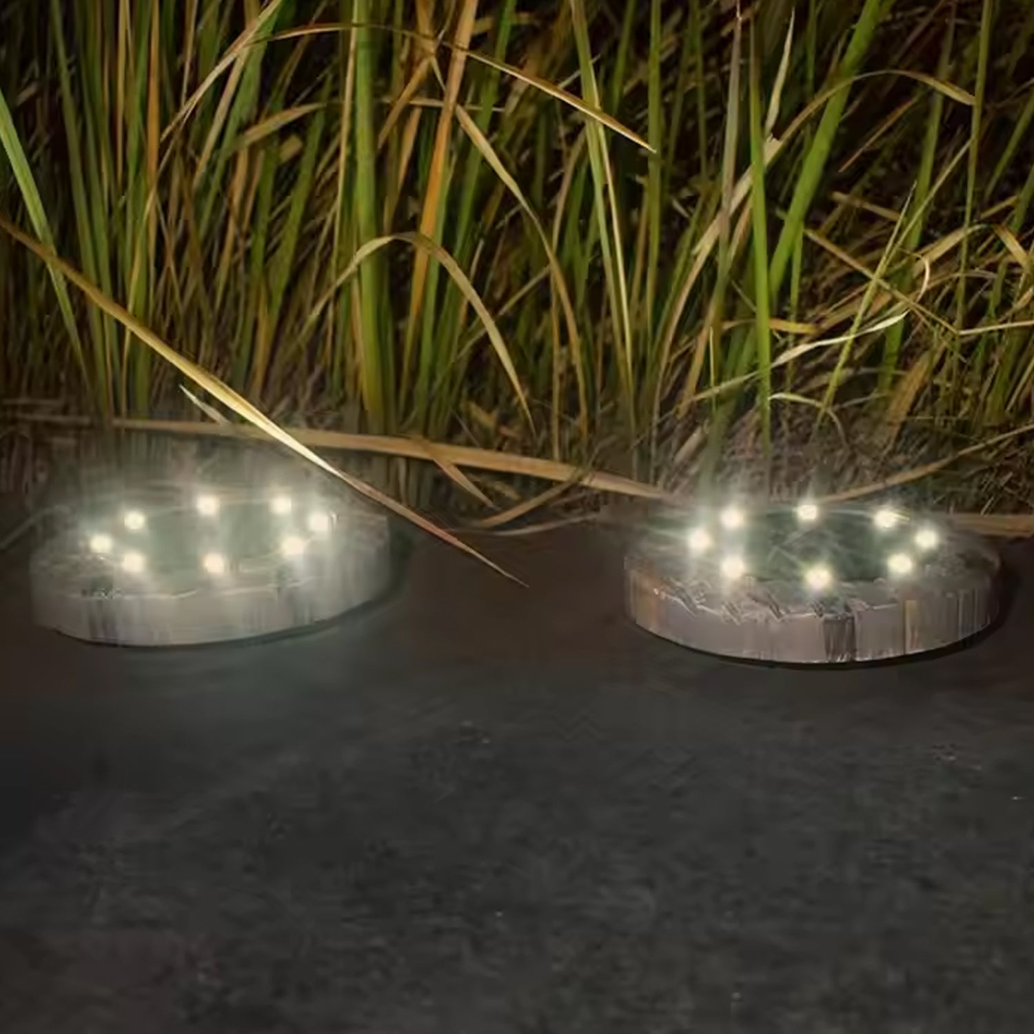 Disk Lights Slate  Heavy Duty Outdoor Solar Pathway Lights  4 Led (2 Pc) Wukusy