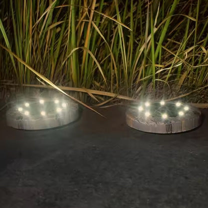 Disk Lights Slate  Heavy Duty Outdoor Solar Pathway Lights  4 Led (2 Pc) Wukusy