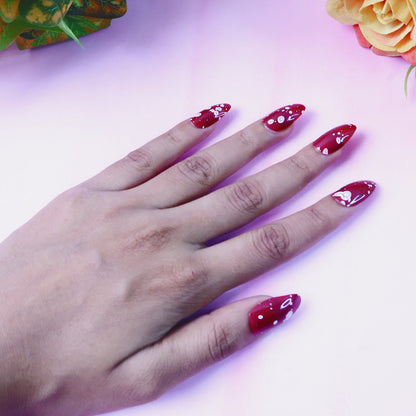 Premium Burgundy Artificial Nai fake nails- (Mix Design / 1 Set)
