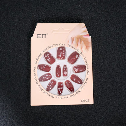 Premium Burgundy Artificial Nai fake nails- (Mix Design / 1 Set)