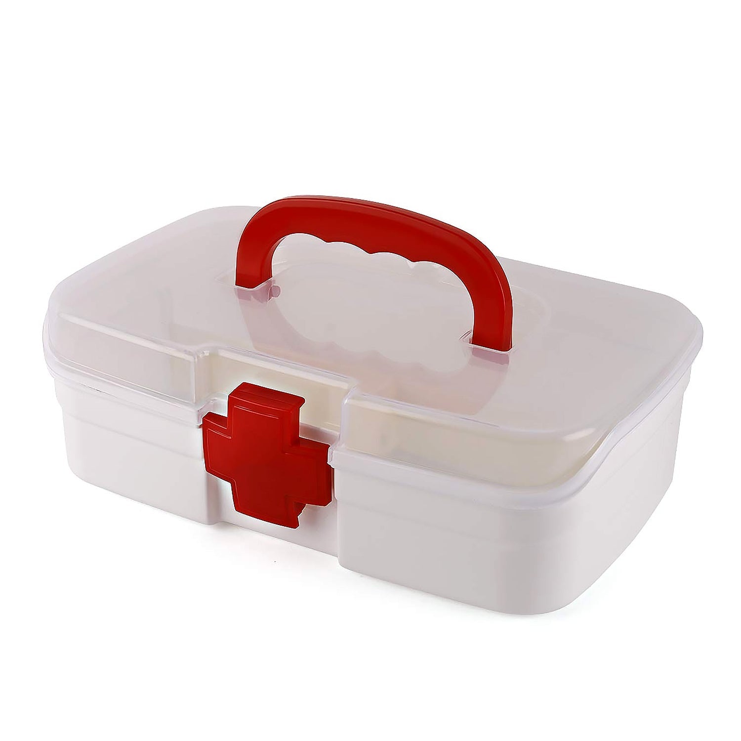 12980 3 Compartment Medical Box 1 Piece Indoor Outdoor Medical Utility Medicine Storage Box Detachable Tray Medical Box Multi Purpose Regular Medicine First Aid Box With Handle Transparent Lid  Color Box Wukusy
