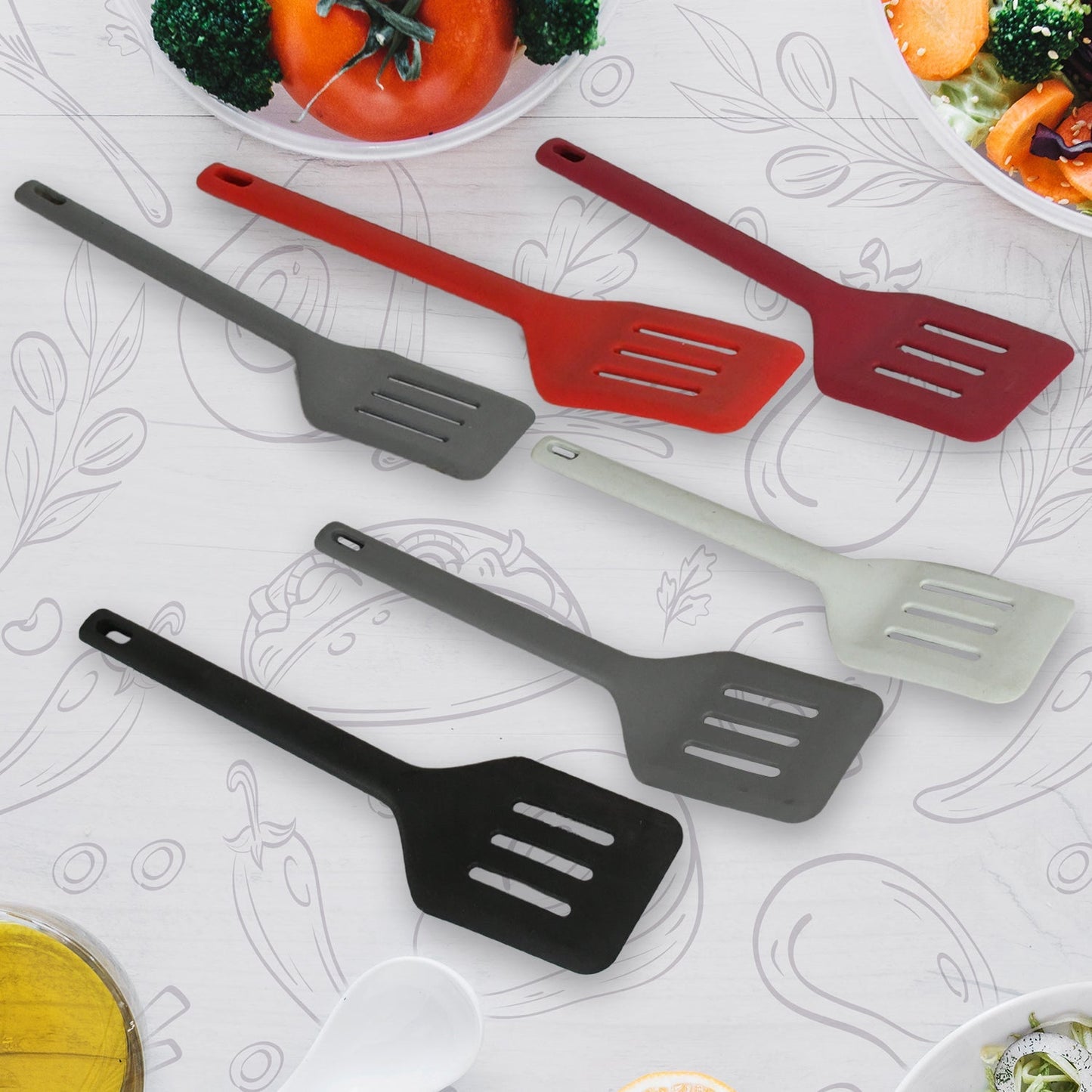 Multipurpose Silicone Spoon, Silicone Basting Spoon Non-Stick Kitchen Utensils Household Gadgets Heat-Resistant Non Stick Spoons Kitchen Cookware Items For Cooking and Baking (6 Pcs Set) Your Brand