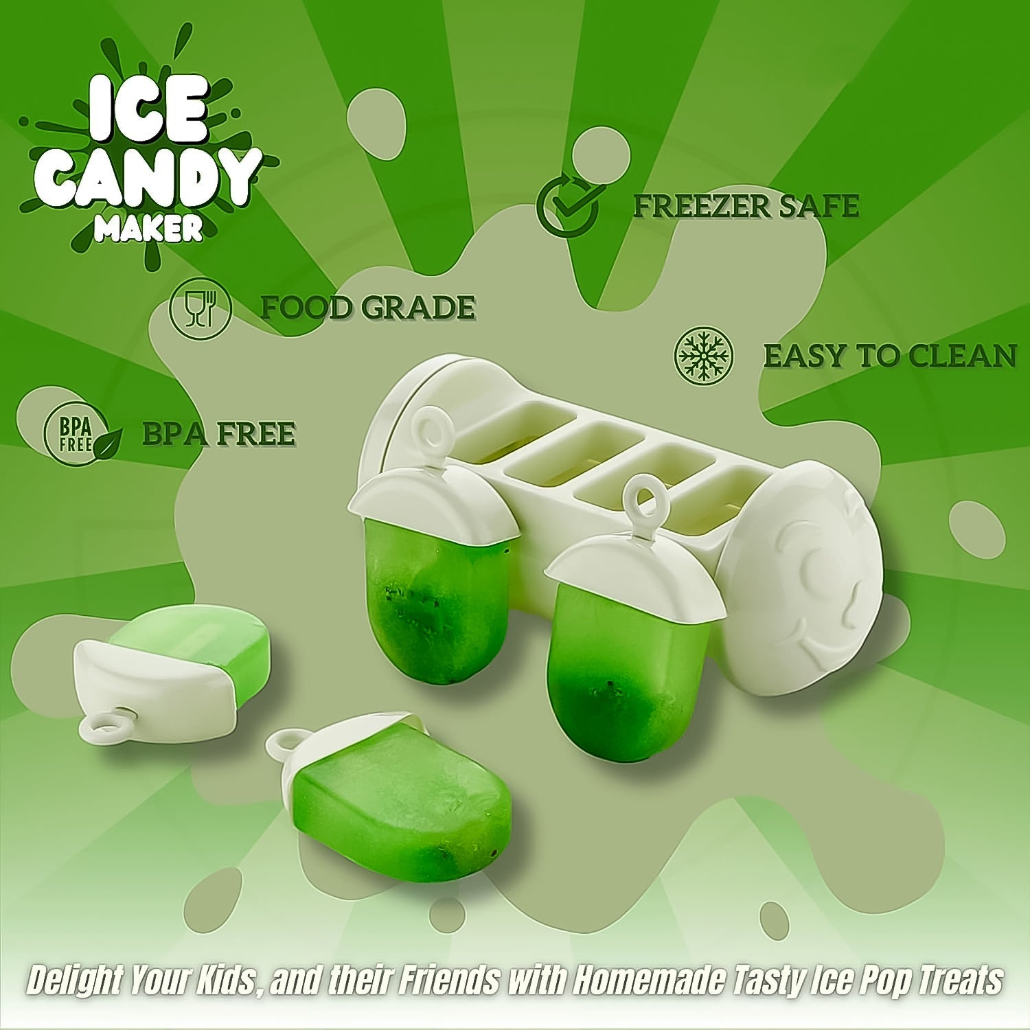 Plastic Ice Candy Maker 4 Compartment  Grid Kulfi Candy (1 Pc) Wukusy
