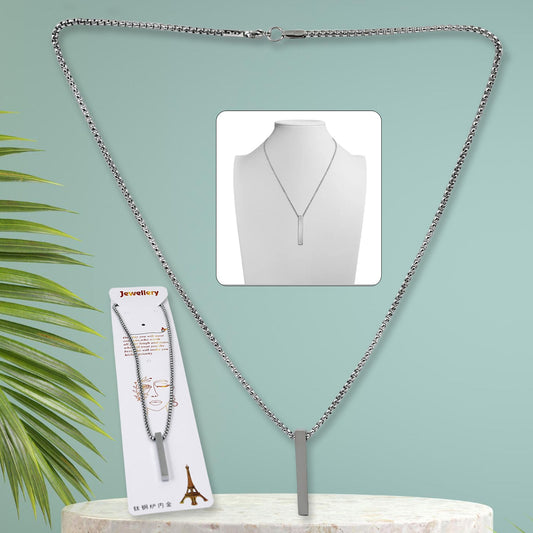 Stainless Steel Plain Stick Shape Locket With Chain (1 Pc) Wukusy
