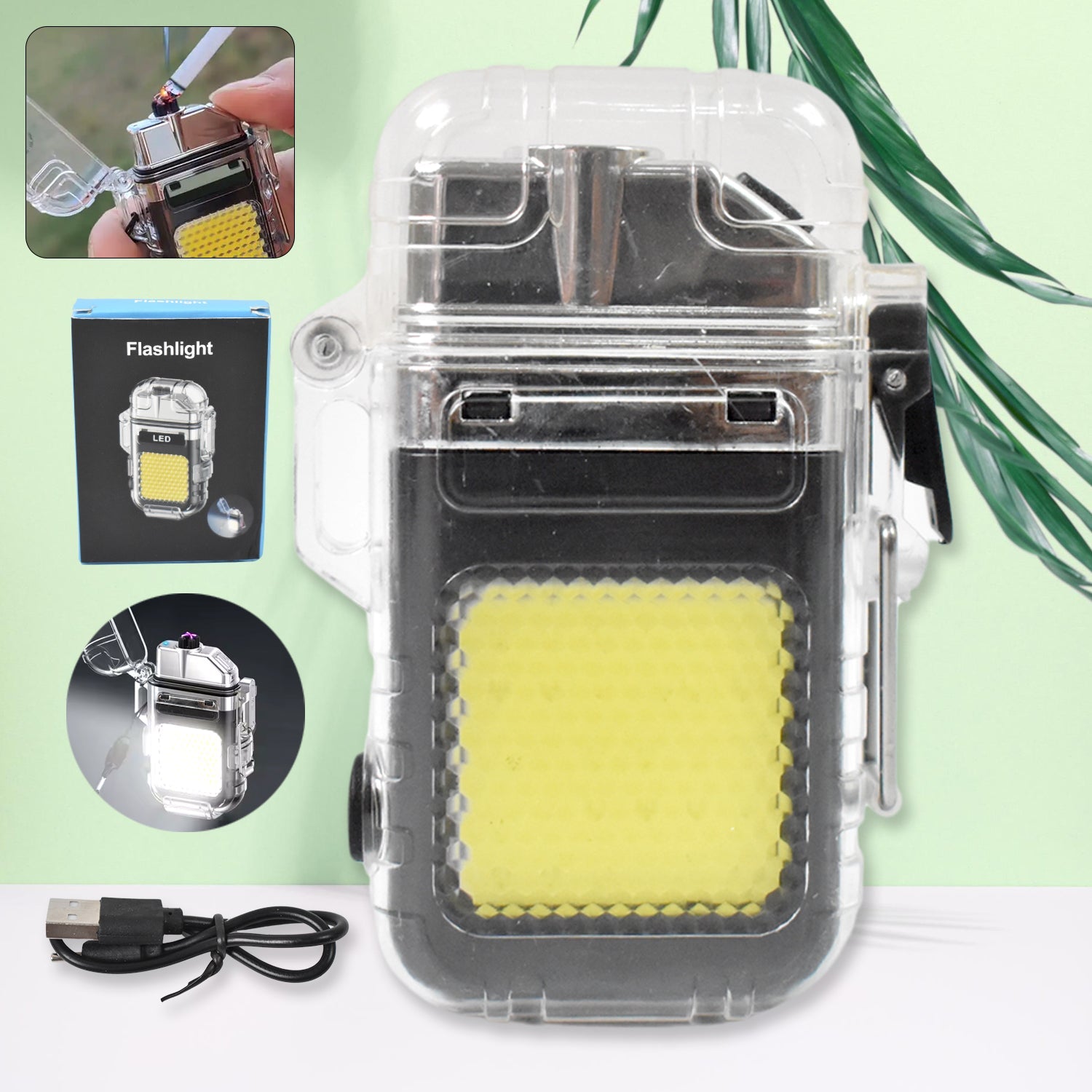 Usb Rechargeable Electric Lighter  3 Modes Cob Flashlight (1 Pc) Wukusy